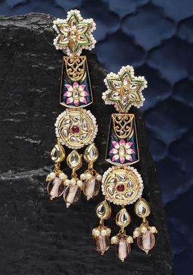 Gold-Plated Contemporary Kundan Drop Earrings for Women | Traditional Ethnic Jewellery for Wedding & Festive Wear | Gift for Her