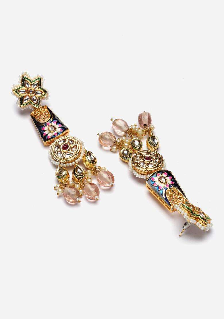 Gold-Plated Contemporary Kundan Drop Earrings for Women | Traditional Ethnic Jewellery for Wedding & Festive Wear | Gift for Her - Indya