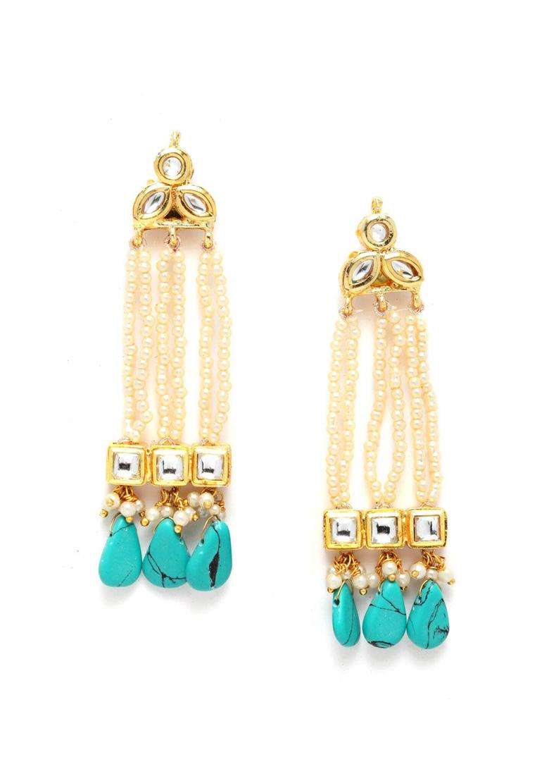 Gold-Plated Blue Classic Drop Earrings with Kundan for Women | Traditional Ethnic Jewellery for Wedding & Festive Wear | Gift for Her - Indya