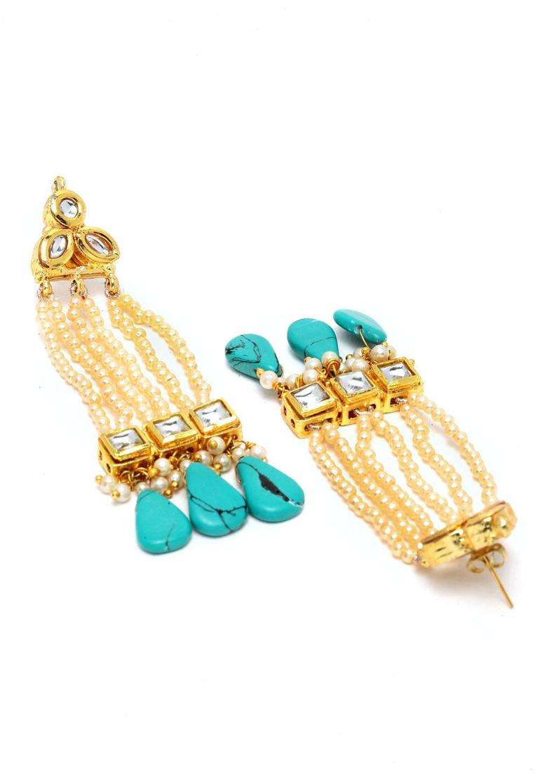 Gold-Plated Blue Classic Drop Earrings with Kundan for Women | Traditional Ethnic Jewellery for Wedding & Festive Wear | Gift for Her - Indya