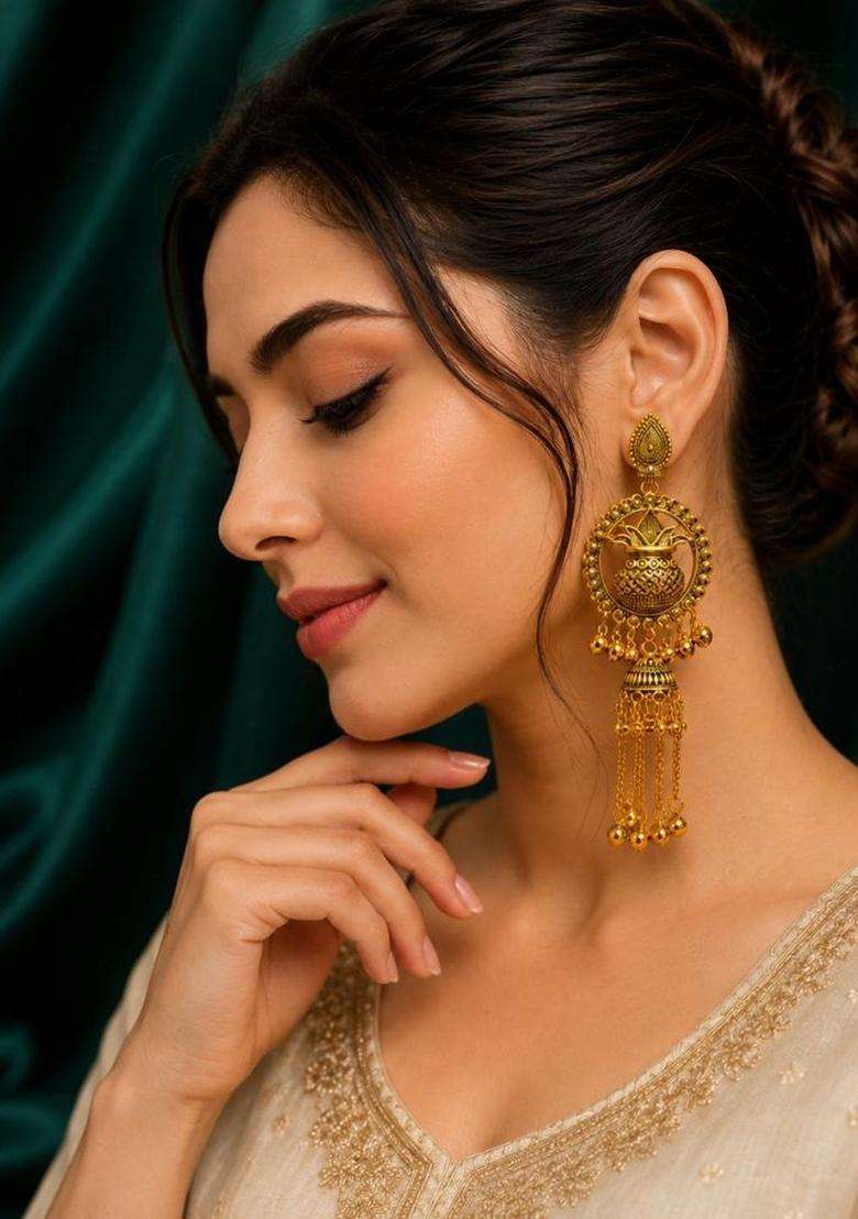 Gold-Plated Classic Jhumkas Earrings for Women | Traditional Ethnic Jewellery for Wedding & Festive Wear | Gift for Her - Indya