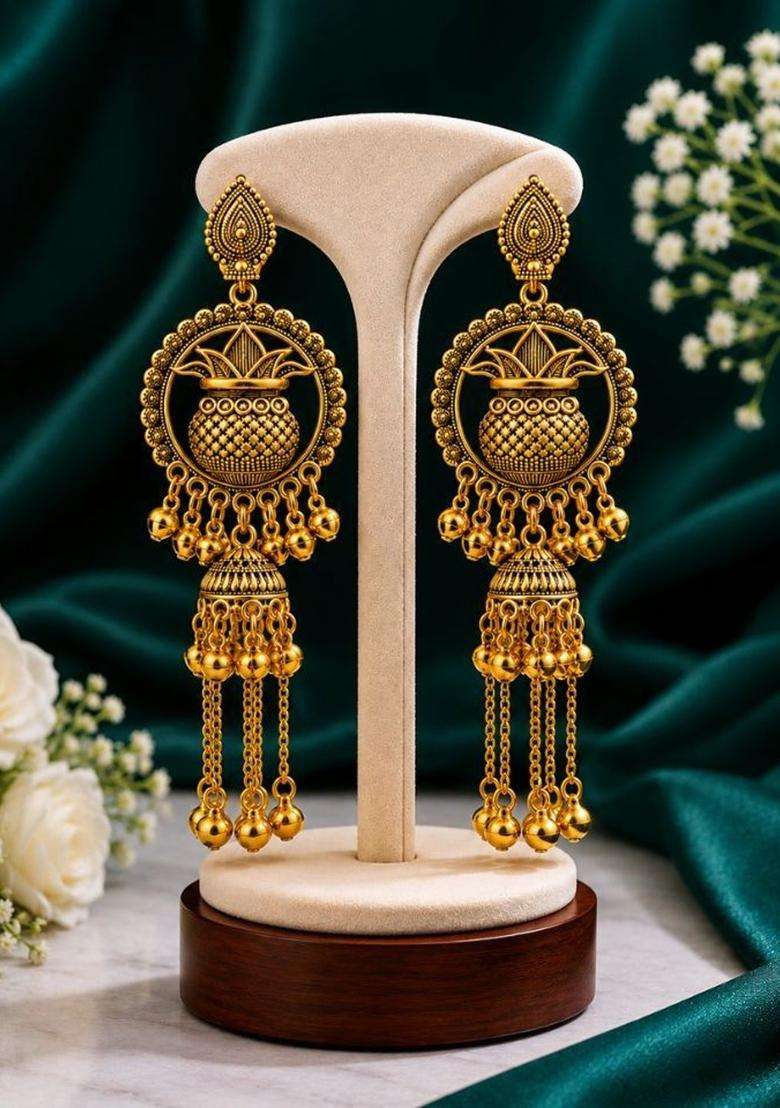 Gold-Plated Classic Jhumkas Earrings for Women | Traditional Ethnic Jewellery for Wedding & Festive Wear | Gift for Her - Indya