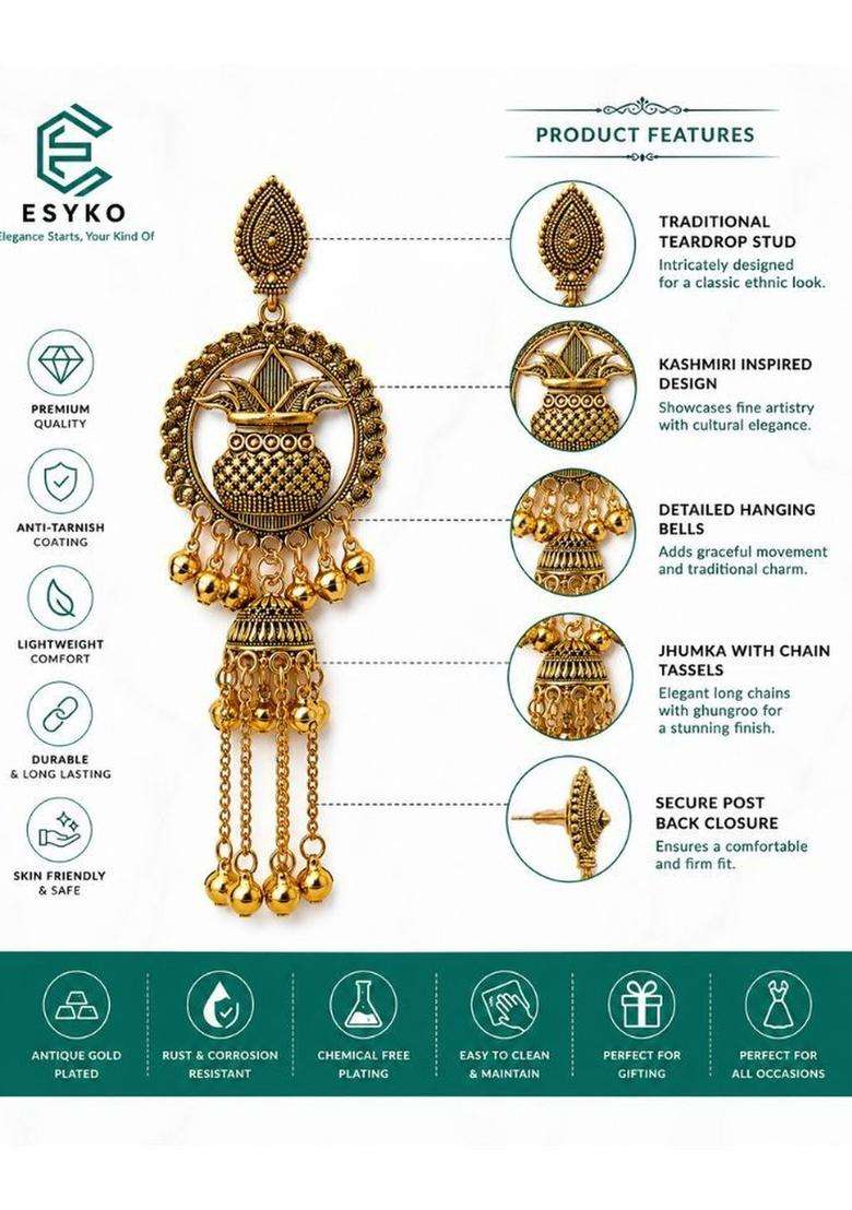 Gold-Plated Classic Jhumkas Earrings for Women | Traditional Ethnic Jewellery for Wedding & Festive Wear | Gift for Her - Indya