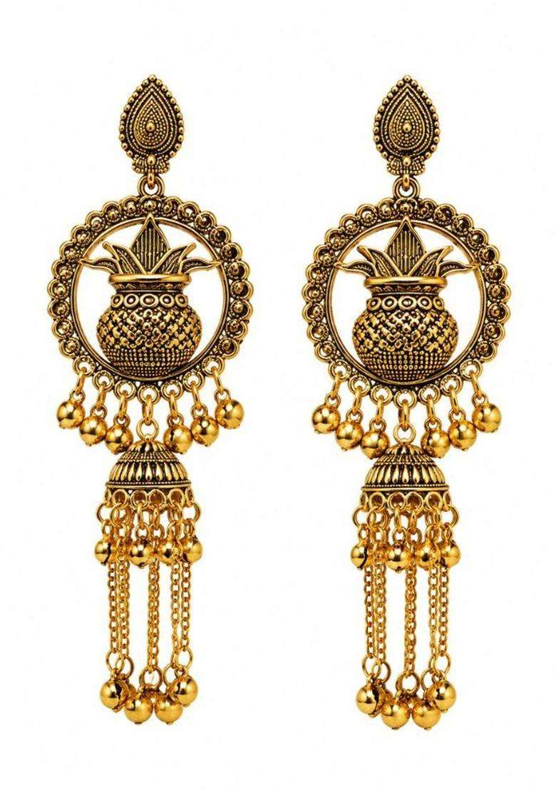 Gold-Plated Classic Jhumkas Earrings for Women | Traditional Ethnic Jewellery for Wedding & Festive Wear | Gift for Her - Indya