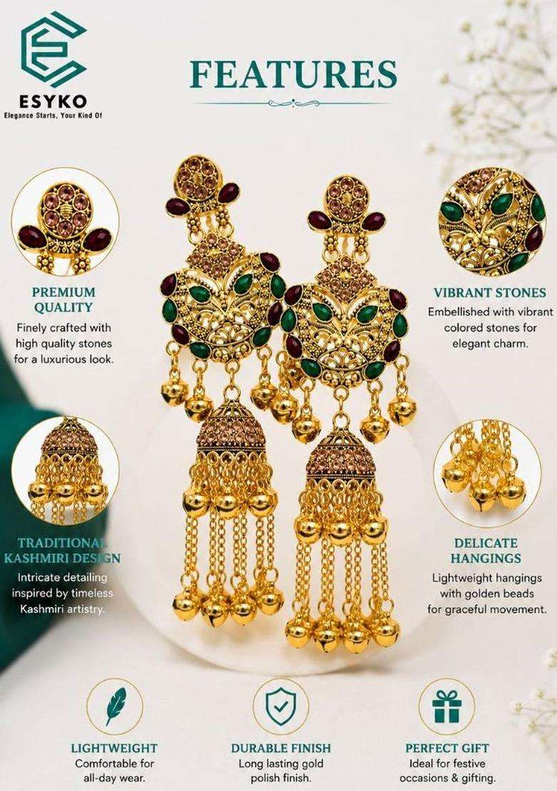 Gold-Plated Geometric Jhumkas Earrings for Women | Traditional Ethnic Jewellery for Wedding & Festive Wear | Gift for Her - Indya