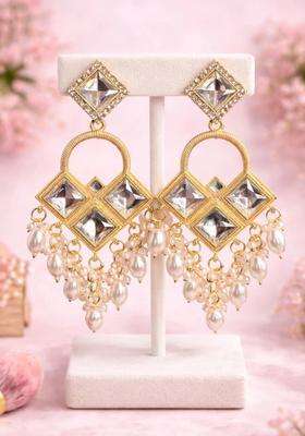 Gold-Plated Geometric Drop Earrings for Women | Traditional Ethnic Jewellery for Wedding & Festive Wear | Gift for Her