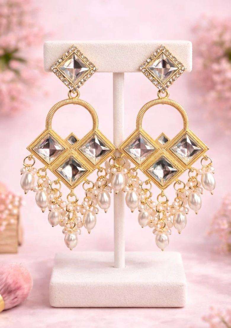 Gold-Plated Geometric Drop Earrings for Women | Traditional Ethnic Jewellery for Wedding & Festive Wear | Gift for Her - Indya