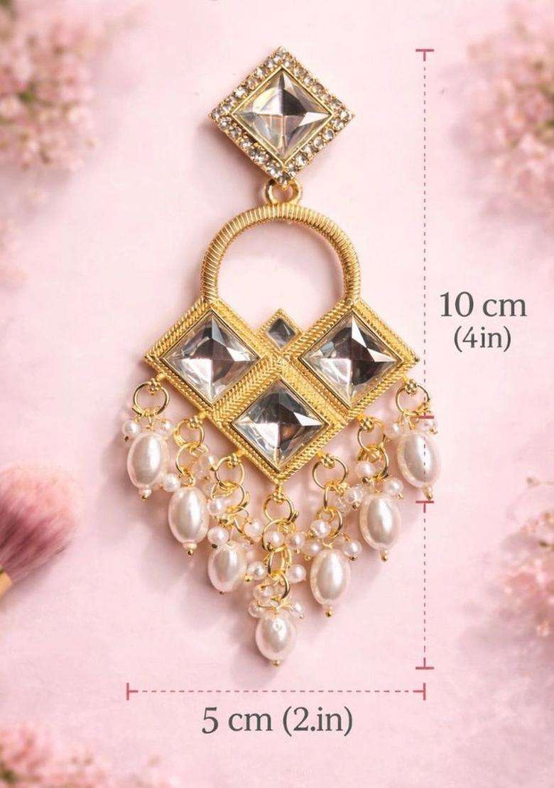 Gold-Plated Geometric Drop Earrings for Women | Traditional Ethnic Jewellery for Wedding & Festive Wear | Gift for Her - Indya