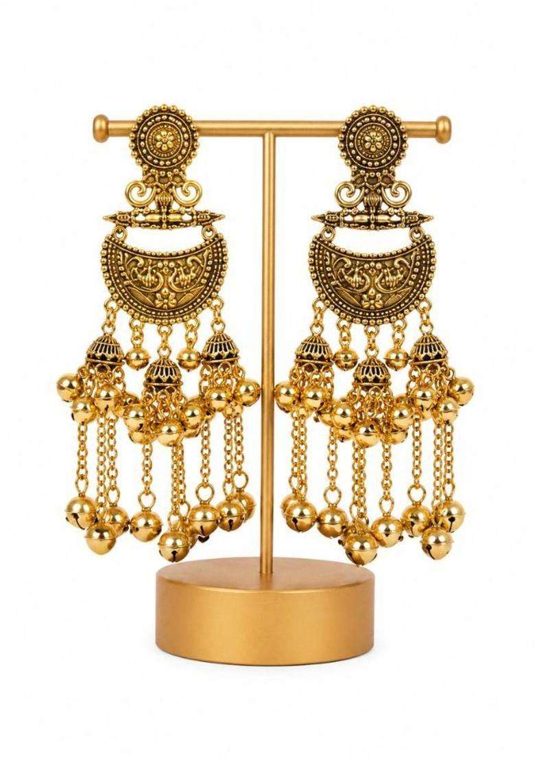 Gold-Plated Crescent Shaped Drop Earrings for Women | Traditional Ethnic Jewellery for Wedding & Festive Wear | Gift for Her - Indya