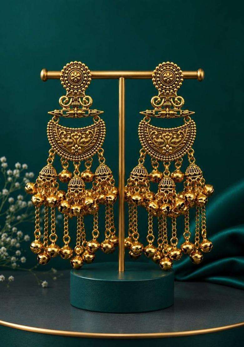 Gold-Plated Crescent Shaped Drop Earrings for Women | Traditional Ethnic Jewellery for Wedding & Festive Wear | Gift for Her - Indya