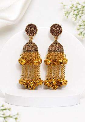 Gold-Plated Geometric Jhumkas Earrings for Women | Traditional Ethnic Jewellery for Wedding & Festive Wear | Gift for Her