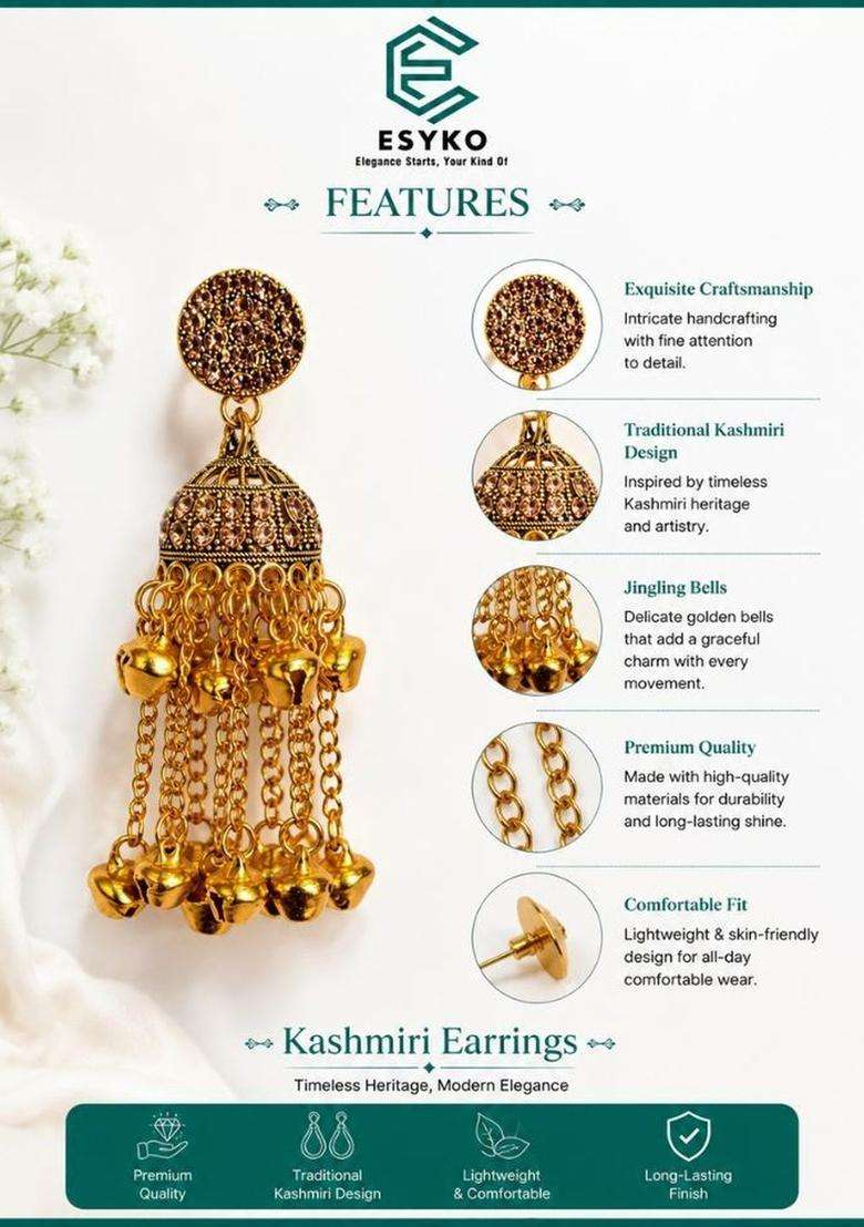 Gold-Plated Geometric Jhumkas Earrings for Women | Traditional Ethnic Jewellery for Wedding & Festive Wear | Gift for Her - Indya