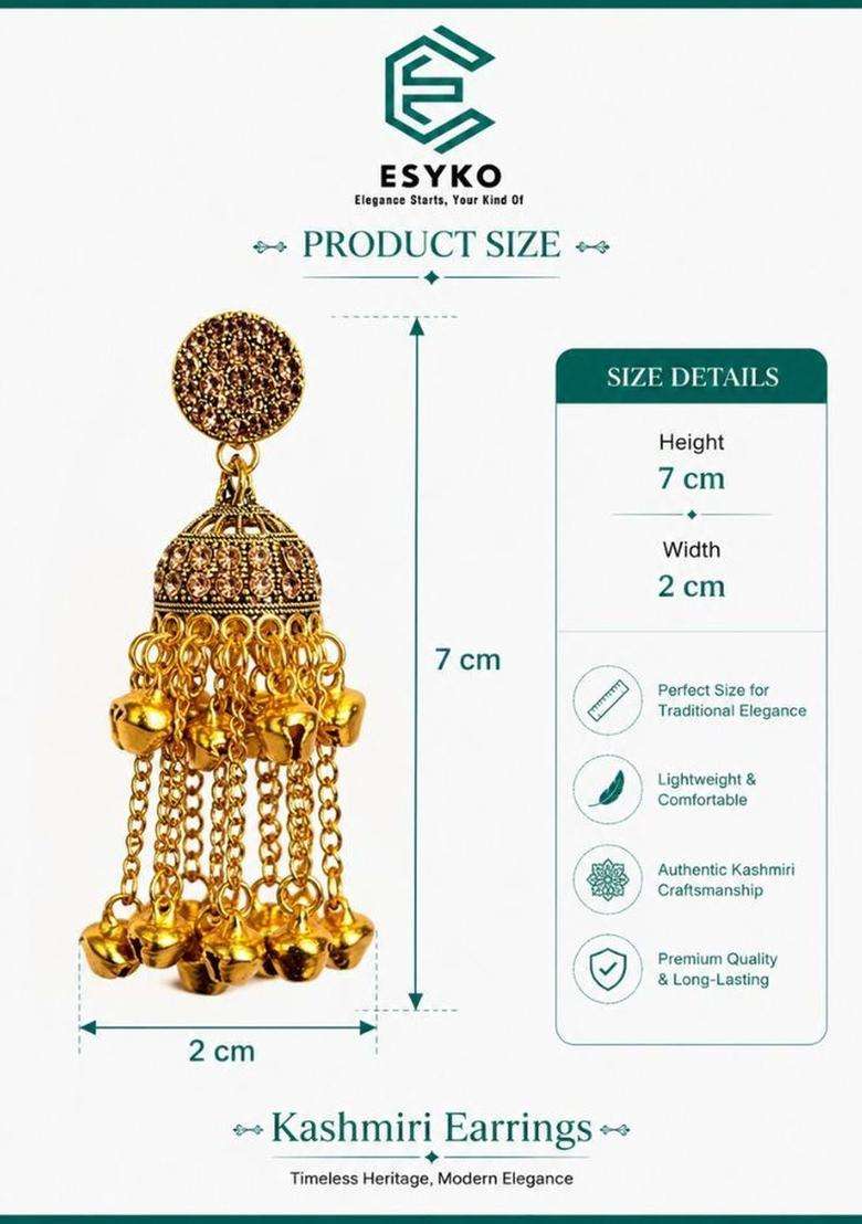 Gold-Plated Geometric Jhumkas Earrings for Women | Traditional Ethnic Jewellery for Wedding & Festive Wear | Gift for Her - Indya
