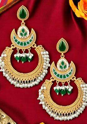 Green Long Kashmiri Chandbali Earrings with Ghungroo for Women | Traditional Ethnic Jewellery for Wedding & Festive Wear | Gift for Her