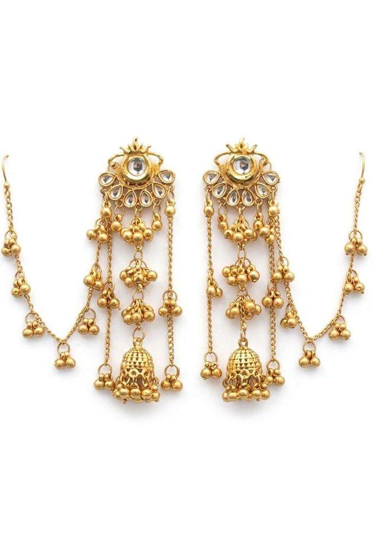 Gold-Plated Teardrop Shaped Chandbalis Earrings for Women | Traditional Ethnic Jewellery for Wedding & Festive Wear | Gift for Her - Indya