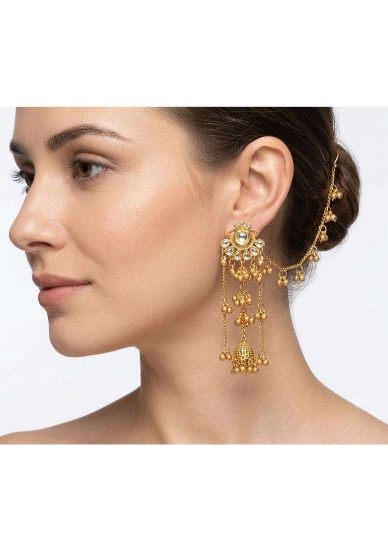 Gold-Plated Teardrop Shaped Chandbalis Earrings for Women | Traditional Ethnic Jewellery for Wedding & Festive Wear | Gift for Her - Indya
