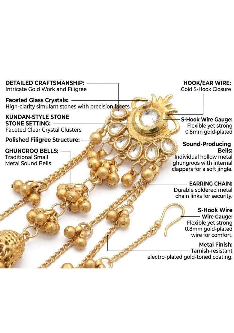 Gold-Plated Teardrop Shaped Chandbalis Earrings for Women | Traditional Ethnic Jewellery for Wedding & Festive Wear | Gift for Her - Indya
