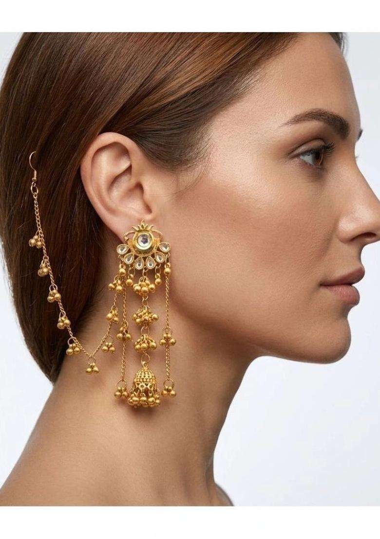 Gold-Plated Teardrop Shaped Chandbalis Earrings for Women | Traditional Ethnic Jewellery for Wedding & Festive Wear | Gift for Her - Indya