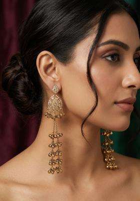 Gold-Plated Contemporary Drop Earrings with CZ Stone for Women | Traditional Ethnic Jewellery for Wedding & Festive Wear | Gift for Her