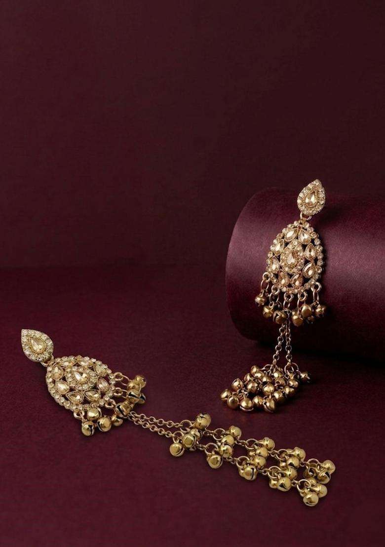 Gold-Plated Contemporary Drop Earrings with CZ Stone for Women | Traditional Ethnic Jewellery for Wedding & Festive Wear | Gift for Her - Indya