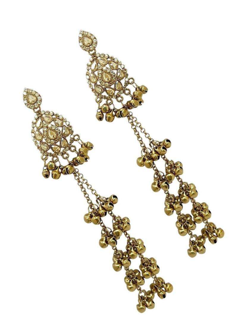 Gold-Plated Contemporary Drop Earrings with CZ Stone for Women | Traditional Ethnic Jewellery for Wedding & Festive Wear | Gift for Her - Indya