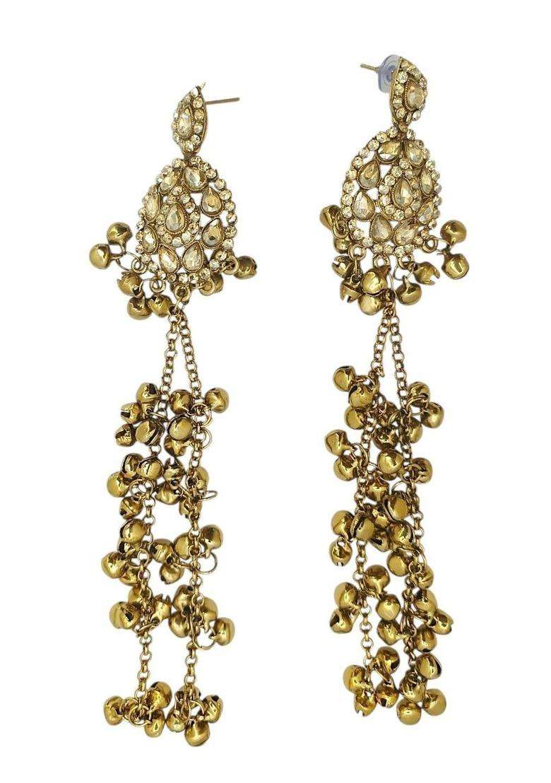 Gold-Plated Contemporary Drop Earrings with CZ Stone for Women | Traditional Ethnic Jewellery for Wedding & Festive Wear | Gift for Her - Indya