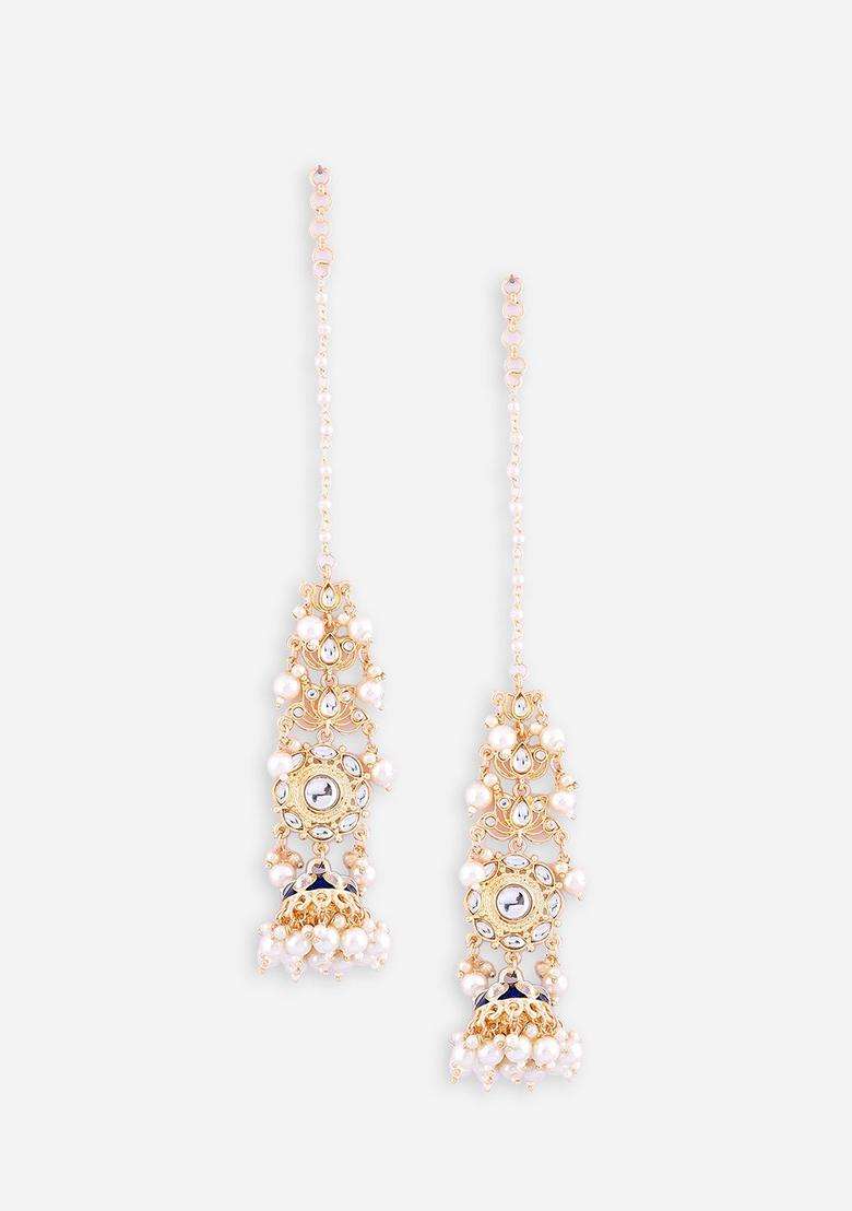 Gold-Plated Pink Geometric Jhumkas Earrings for Women | Traditional Ethnic Jewellery for Wedding & Festive Wear | Gift for Her - Indya