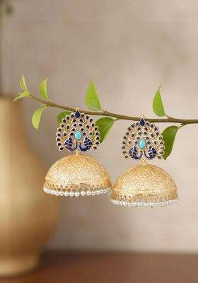 Gold-Plated Peacock Shaped Jhumkas Earrings for Women | Traditional Ethnic Jewellery for Wedding & Festive Wear | Gift for Her