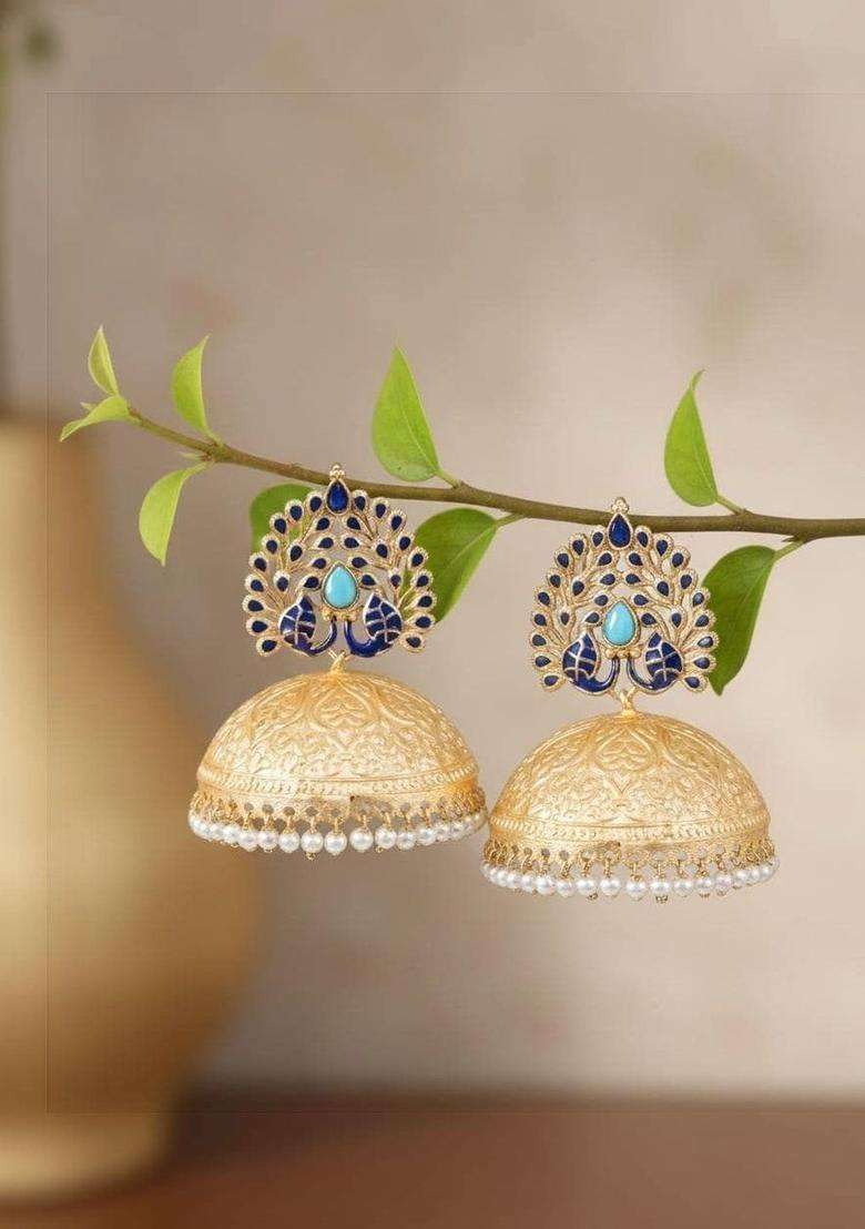 Gold-Plated Peacock Shaped Jhumkas Earrings for Women | Traditional Ethnic Jewellery for Wedding & Festive Wear | Gift for Her - Indya