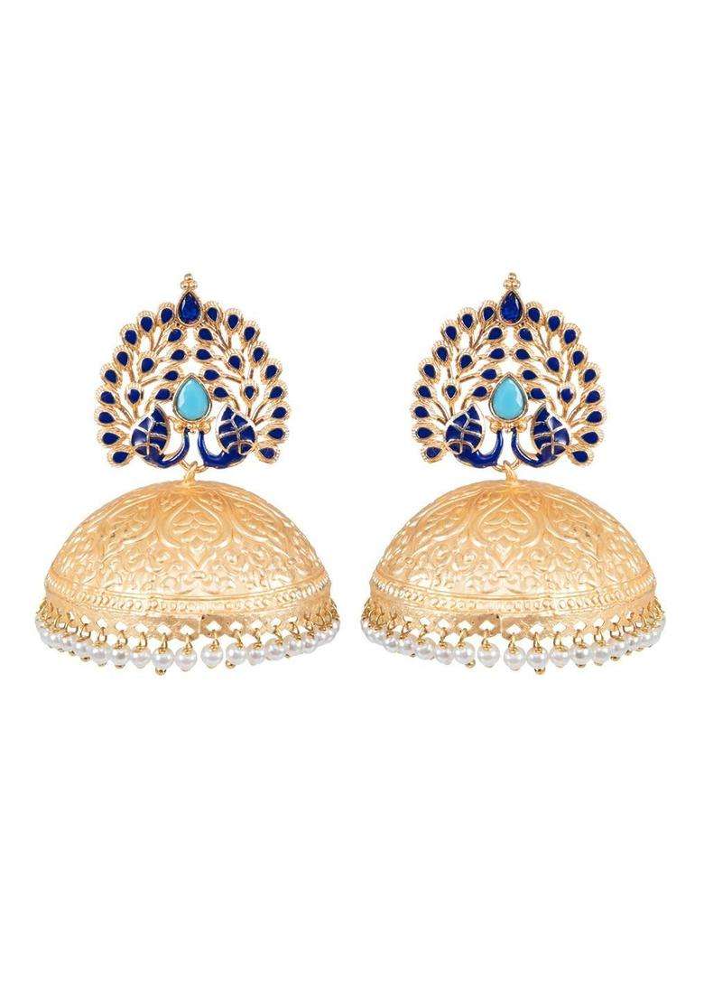 Gold-Plated Peacock Shaped Jhumkas Earrings for Women | Traditional Ethnic Jewellery for Wedding & Festive Wear | Gift for Her - Indya