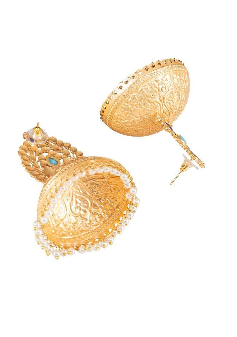 Gold-Plated Peacock Shaped Jhumkas Earrings for Women | Traditional Ethnic Jewellery for Wedding & Festive Wear | Gift for Her - Indya