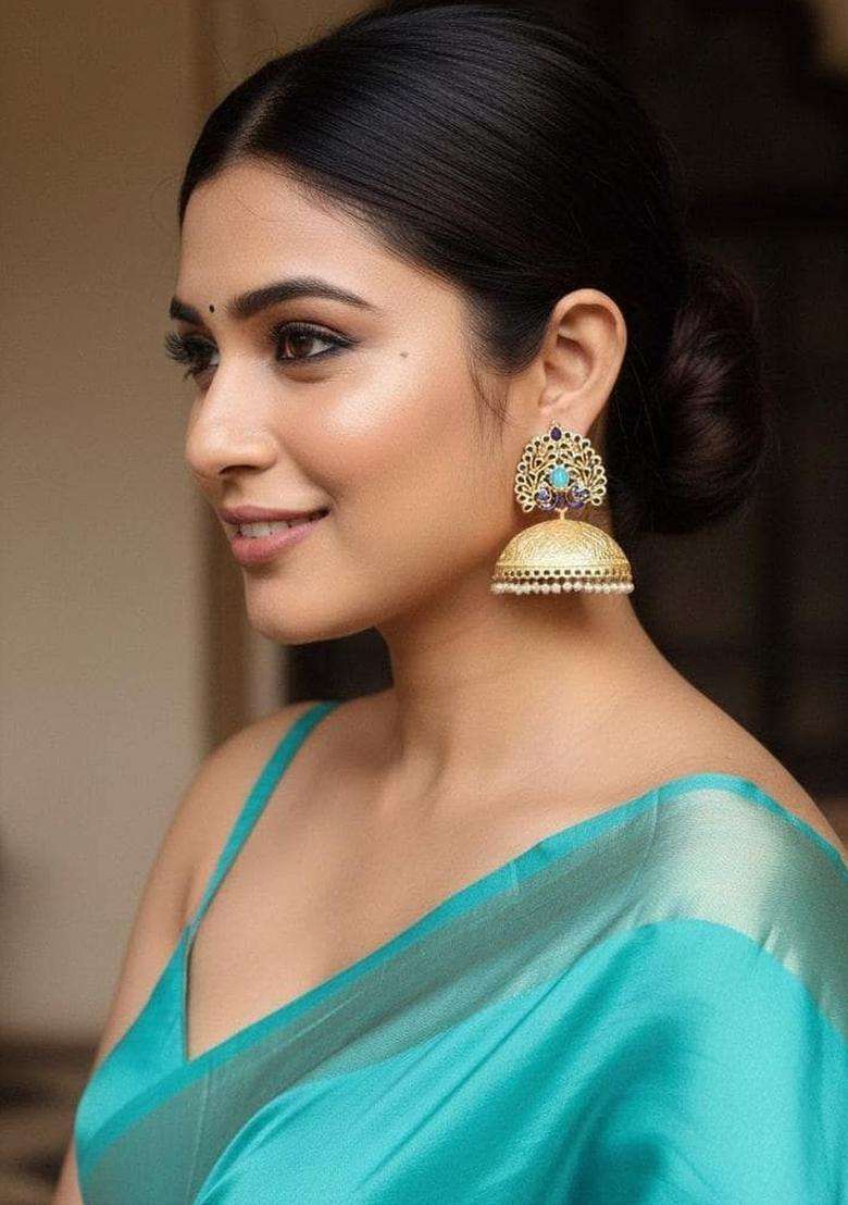 Gold-Plated Peacock Shaped Jhumkas Earrings for Women | Traditional Ethnic Jewellery for Wedding & Festive Wear | Gift for Her - Indya
