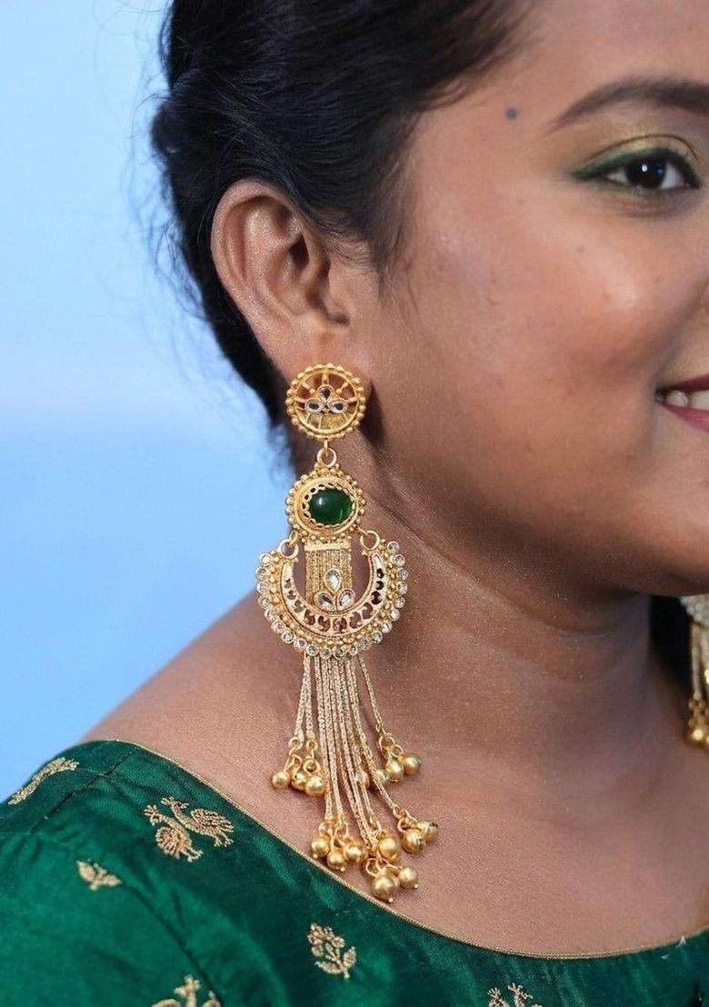 Gold-Plated Geometric Drop Earrings for Women | Traditional Ethnic Jewellery for Wedding & Festive Wear | Gift for Her - Indya