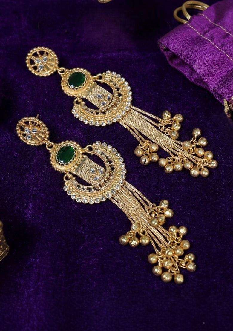 Gold-Plated Geometric Drop Earrings for Women | Traditional Ethnic Jewellery for Wedding & Festive Wear | Gift for Her - Indya