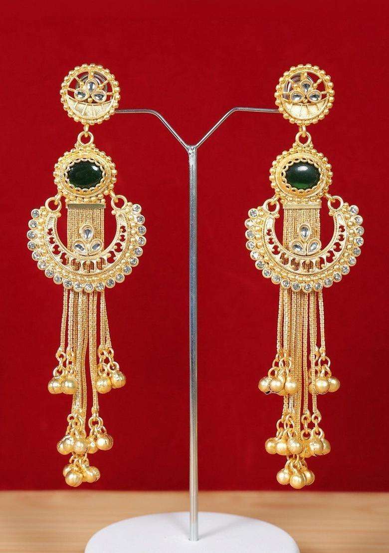 Gold-Plated Geometric Drop Earrings for Women | Traditional Ethnic Jewellery for Wedding & Festive Wear | Gift for Her - Indya