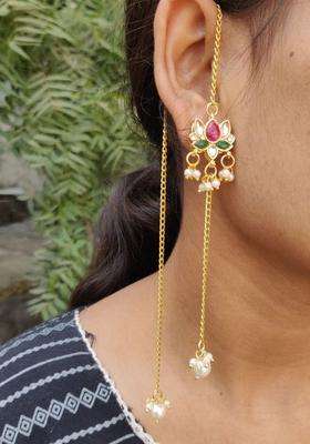 Gold-Plated Contemporary Drop Earrings with Kundan for Women | Traditional Ethnic Jewellery for Wedding & Festive Wear | Gift for Her