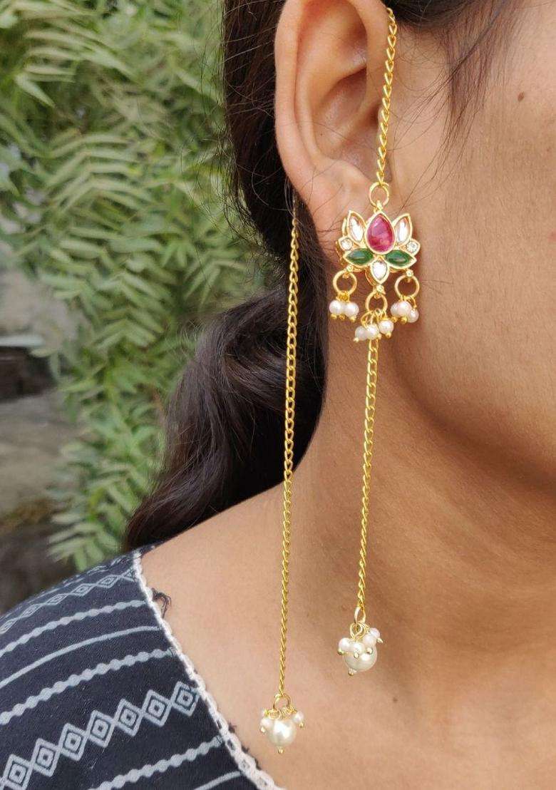 Gold-Plated Contemporary Drop Earrings with Kundan for Women | Traditional Ethnic Jewellery for Wedding & Festive Wear | Gift for Her - Indya