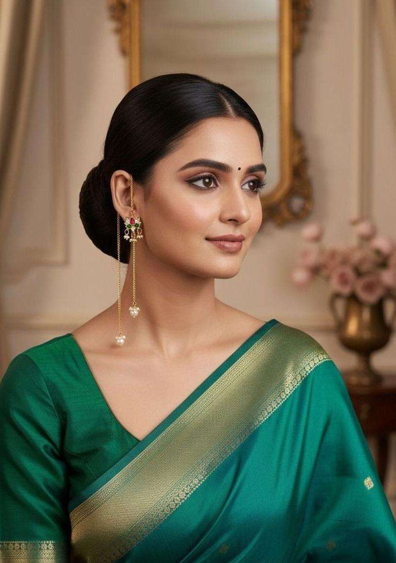 Gold-Plated Contemporary Drop Earrings with Kundan for Women | Traditional Ethnic Jewellery for Wedding & Festive Wear | Gift for Her - Indya