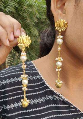 Gold-Plated Contemporary Drop Earrings with Kundan for Women | Traditional Ethnic Jewellery for Wedding & Festive Wear | Gift for Her