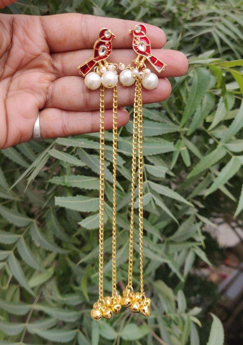 Gold-Plated Contemporary Drop Earrings with Pearl for Women | Traditional Ethnic Jewellery for Wedding & Festive Wear | Gift for Her - Indya