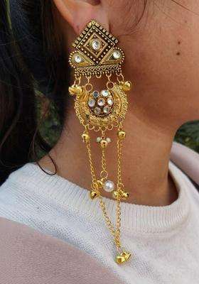 Gold-Plated Contemporary Drop Earrings with Kundan for Women | Traditional Ethnic Jewellery for Wedding & Festive Wear | Gift for Her