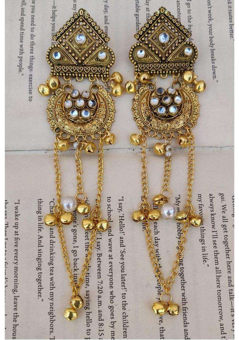 Gold-Plated Contemporary Drop Earrings with Kundan for Women | Traditional Ethnic Jewellery for Wedding & Festive Wear | Gift for Her - Indya