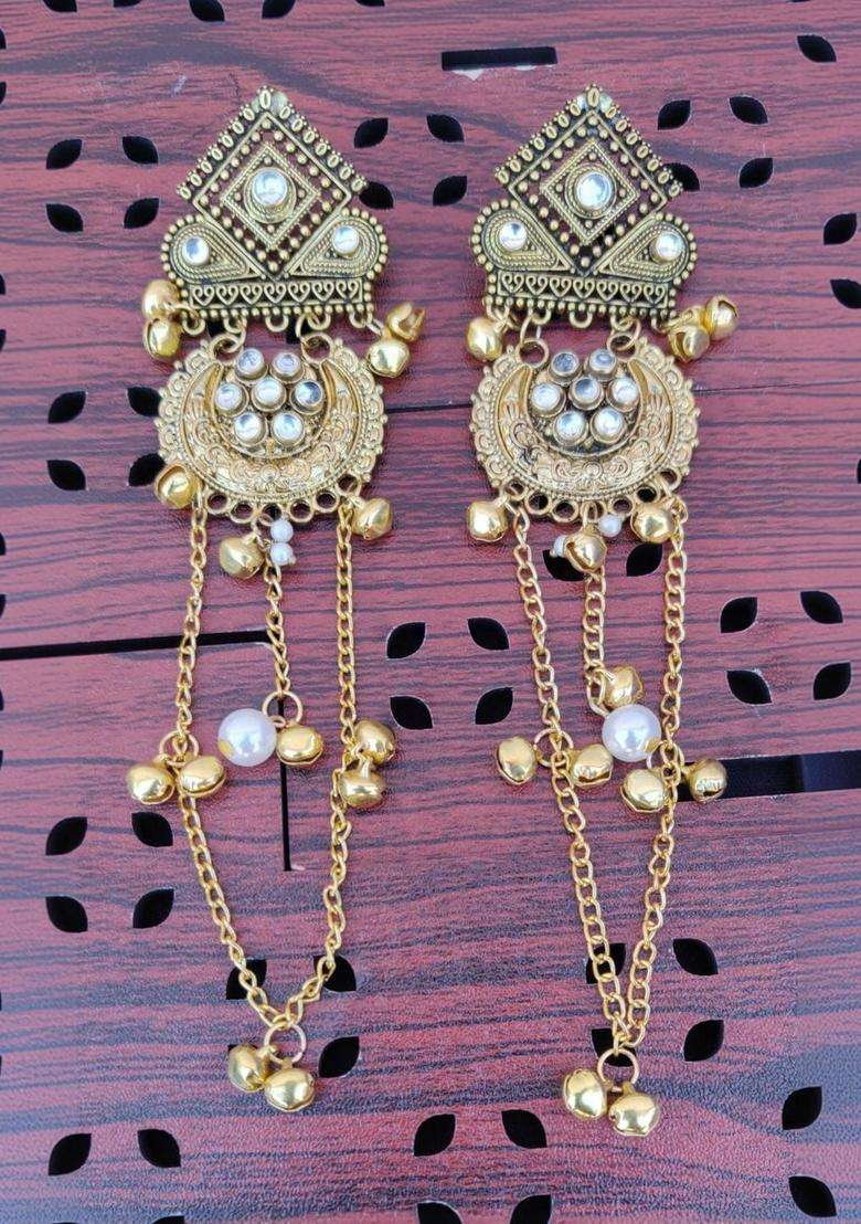 Gold-Plated Contemporary Drop Earrings with Kundan for Women | Traditional Ethnic Jewellery for Wedding & Festive Wear | Gift for Her - Indya