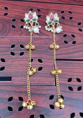 Gold-Plated Contemporary Drop Earrings with Kundan for Women | Traditional Ethnic Jewellery for Wedding & Festive Wear | Gift for Her