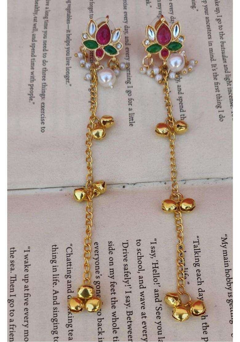 Gold-Plated Contemporary Drop Earrings with Kundan for Women | Traditional Ethnic Jewellery for Wedding & Festive Wear | Gift for Her - Indya