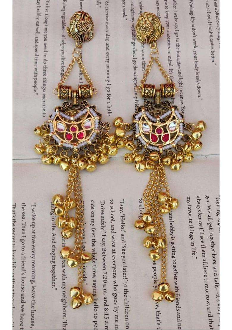 Gold-Plated Contemporary Drop Earrings with Kundan for Women | Traditional Ethnic Jewellery for Wedding & Festive Wear | Gift for Her - Indya