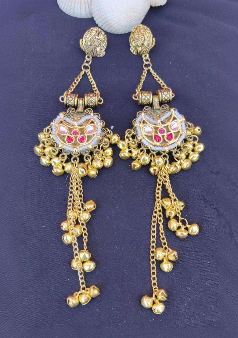 Gold-Plated Contemporary Drop Earrings with Kundan for Women | Traditional Ethnic Jewellery for Wedding & Festive Wear | Gift for Her - Indya