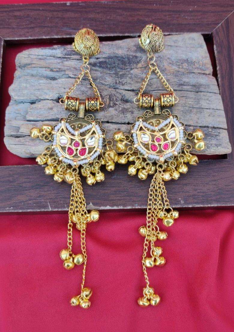 Gold-Plated Contemporary Drop Earrings with Kundan for Women | Traditional Ethnic Jewellery for Wedding & Festive Wear | Gift for Her - Indya