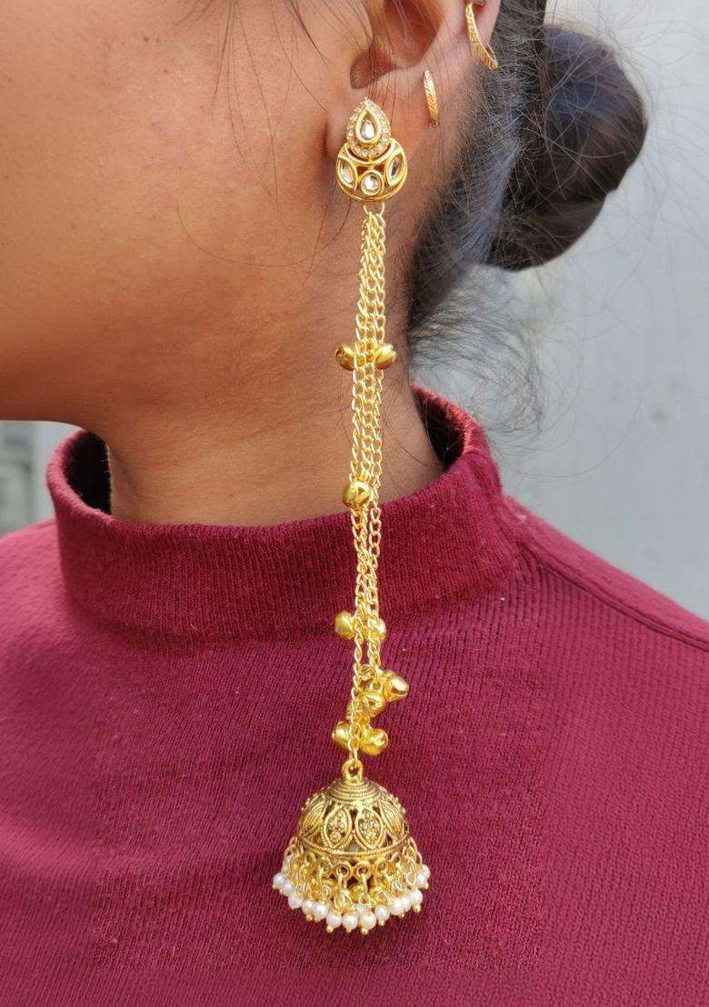 Gold-Plated Contemporary Drop Earrings with Kundan for Women | Traditional Ethnic Jewellery for Wedding & Festive Wear | Gift for Her - Indya