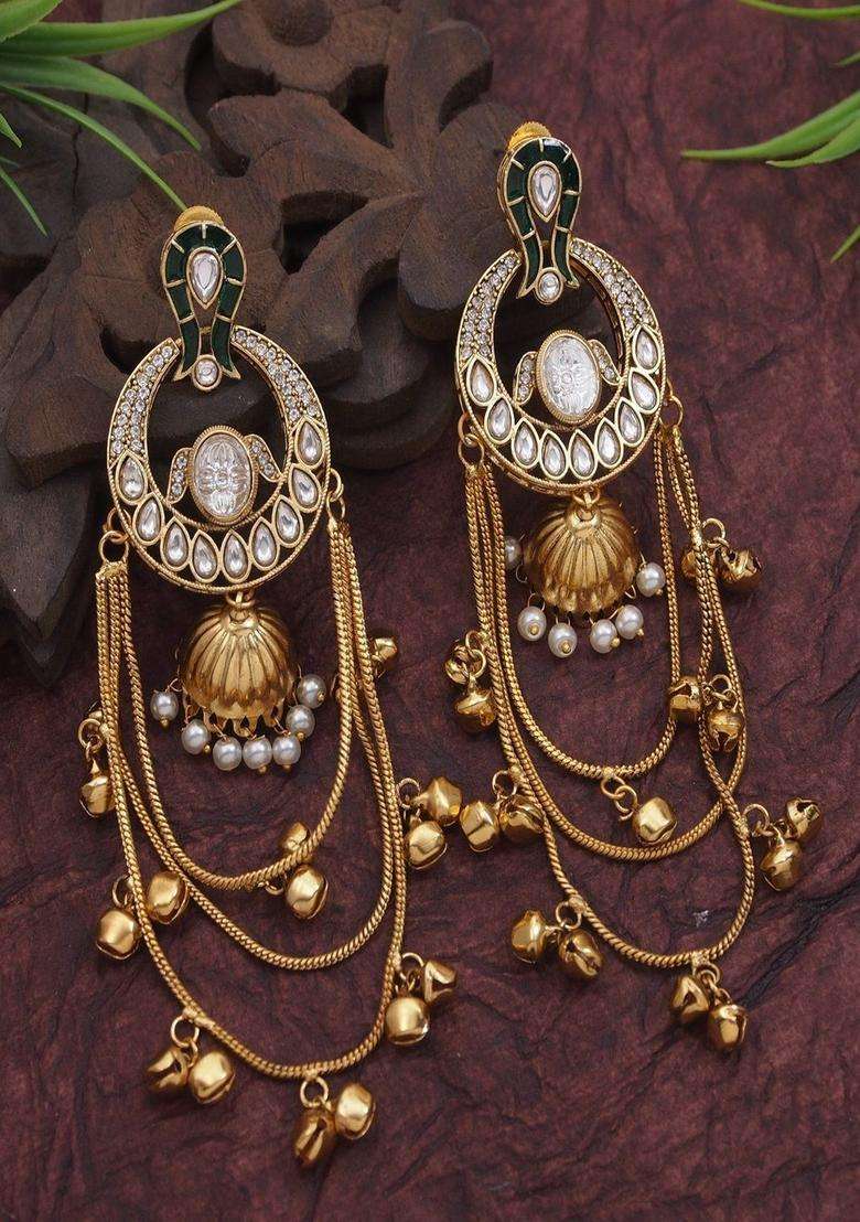 Gold-Plated Pearl Beaded Drop Earrings for Women | Traditional Ethnic Jewellery for Wedding & Festive Wear | Gift for Her - Indya